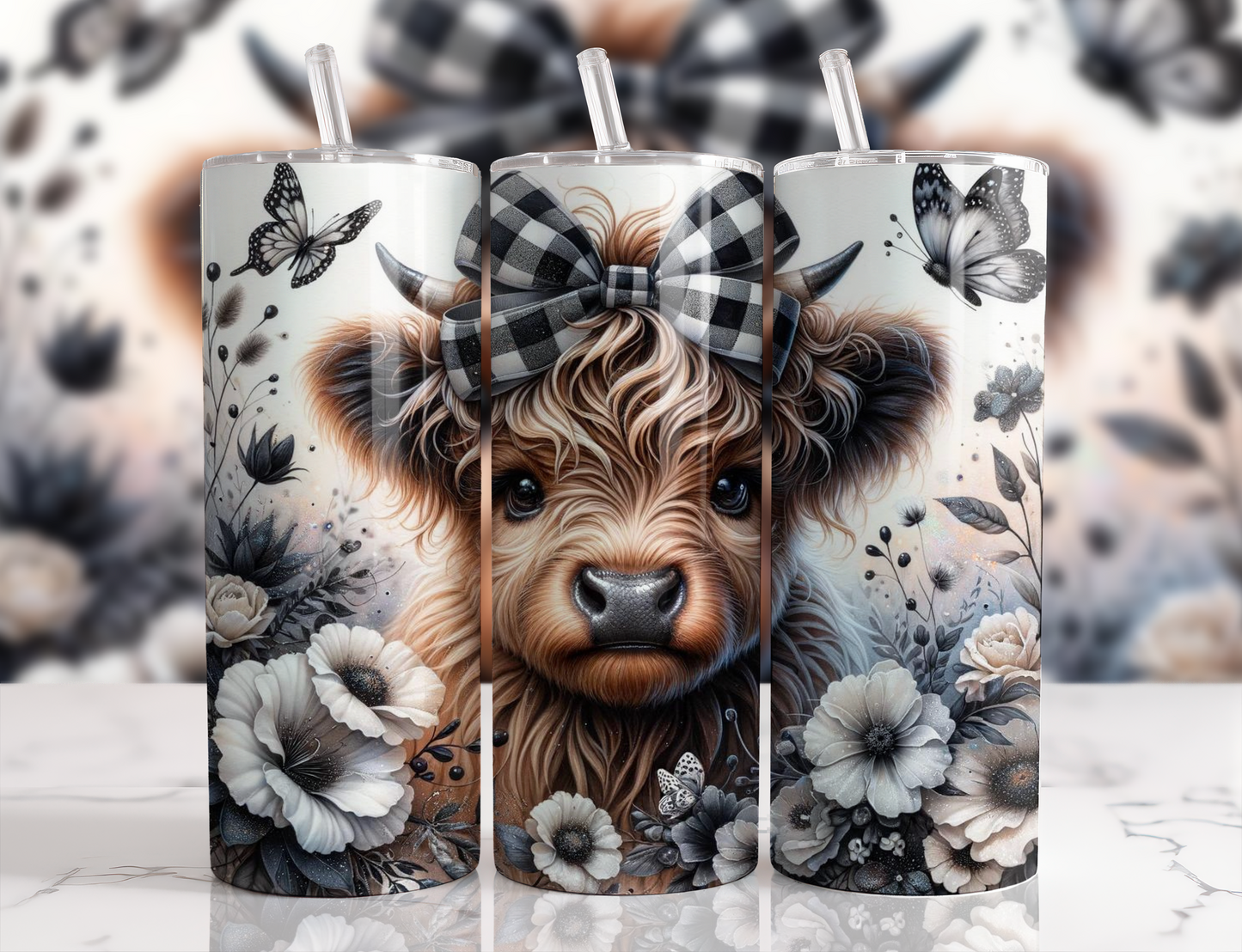 "BABY HIGHLAND COW PLAID" TUMBLER 20 OZ