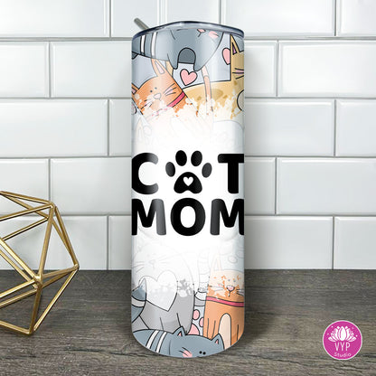 " CARTOON CAT MOM" Skinny Tumbler 20 0z