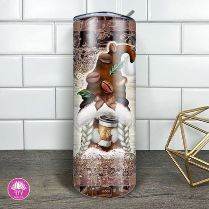 "BROWN COFFEE GNOMES "Skinny Tumbler 20 0z