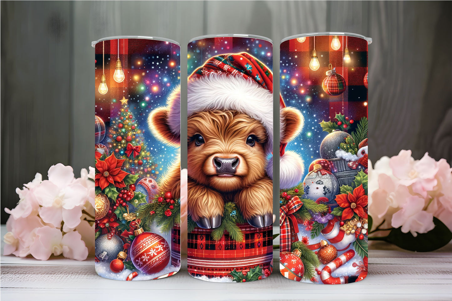 "BABY HIGHLAND CHRISTMAS COW "  Skinny Tumbler 20 0z