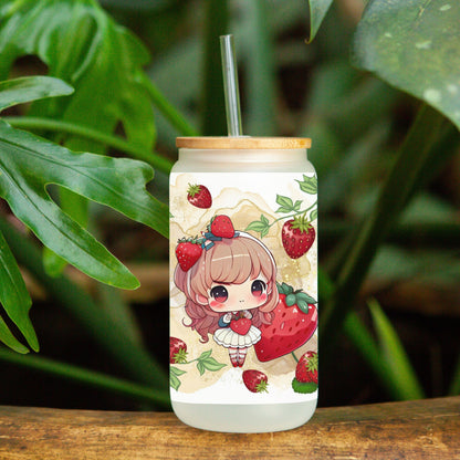 "STRAWBERRY ANIME " GLASS LIBBEY CAN 16OZ