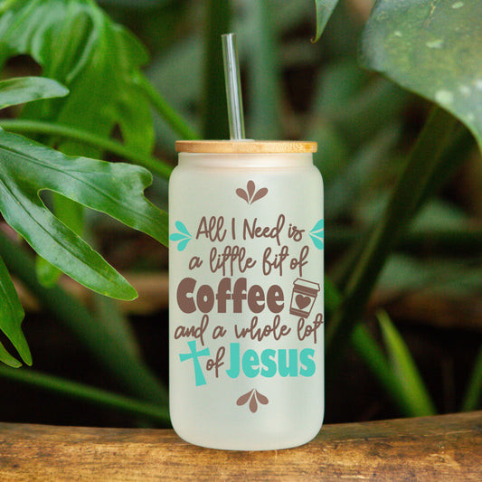 "COFFEE AND JESUS" GLASS LIBBEY CAN 16OZ