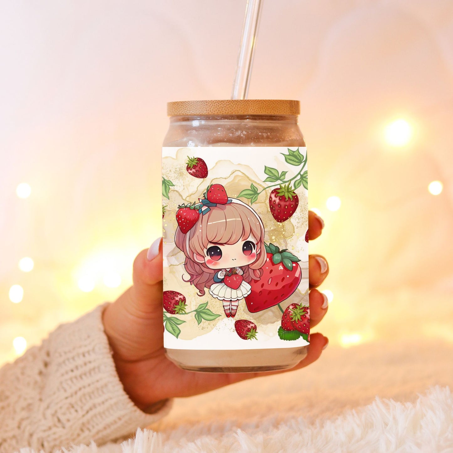 "STRAWBERRY ANIME " GLASS LIBBEY CAN 16OZ