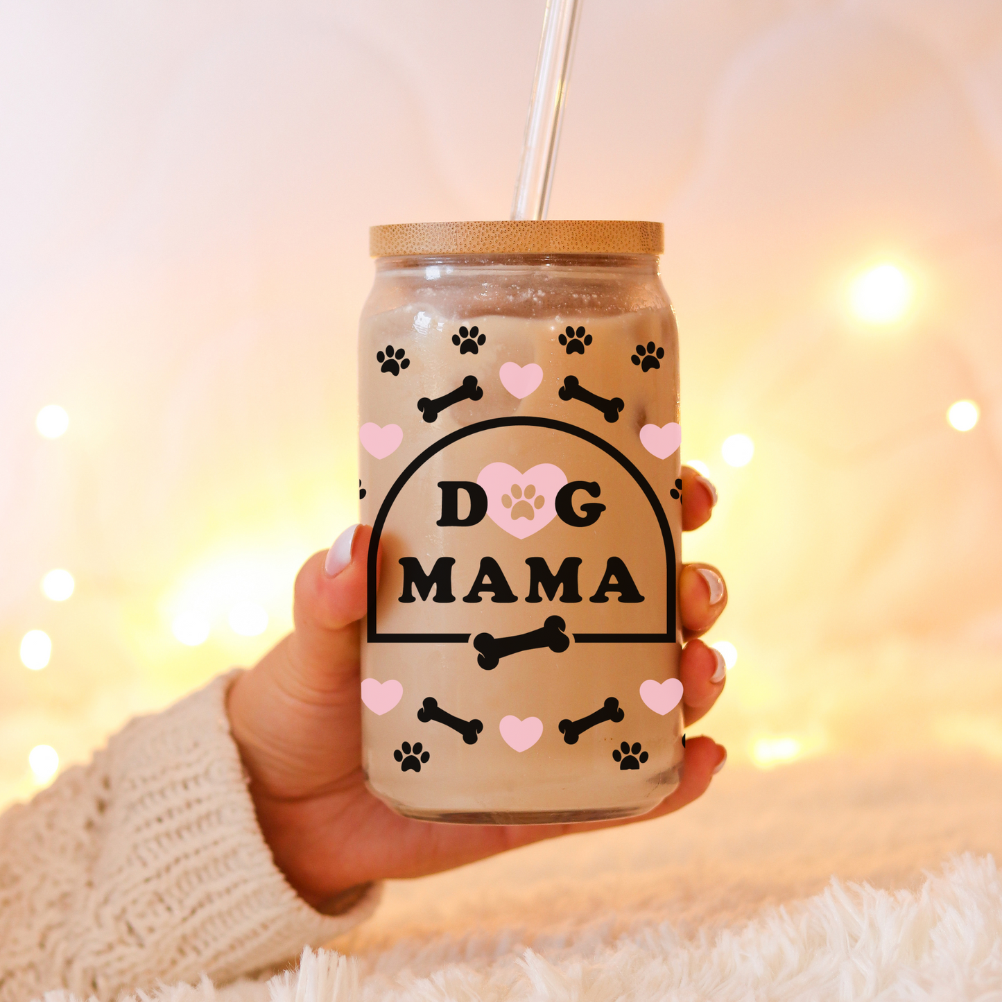 "DOG MAMA BONE" GLASS LIBBEY CAN 16OZ