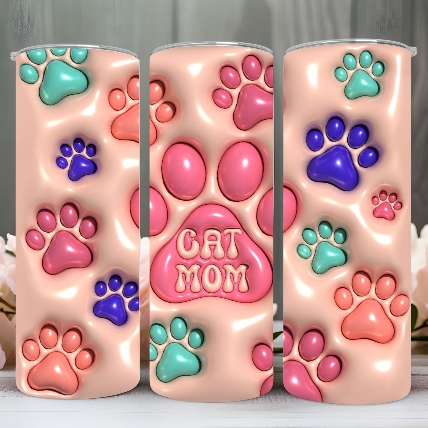 " 3D CAT MOM" Skinny Tumbler 20 0z