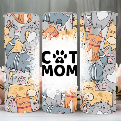 " CARTOON CAT MOM" Skinny Tumbler 20 0z