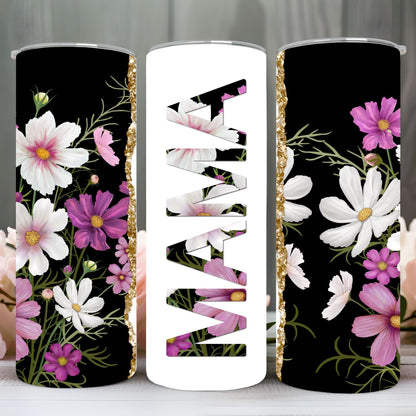 " MAMA PURPLE FLOWER" Skinny Tumbler 20 0z