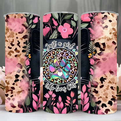 "GIRL LOVE CATS" Skinny Tumbler 20 0z