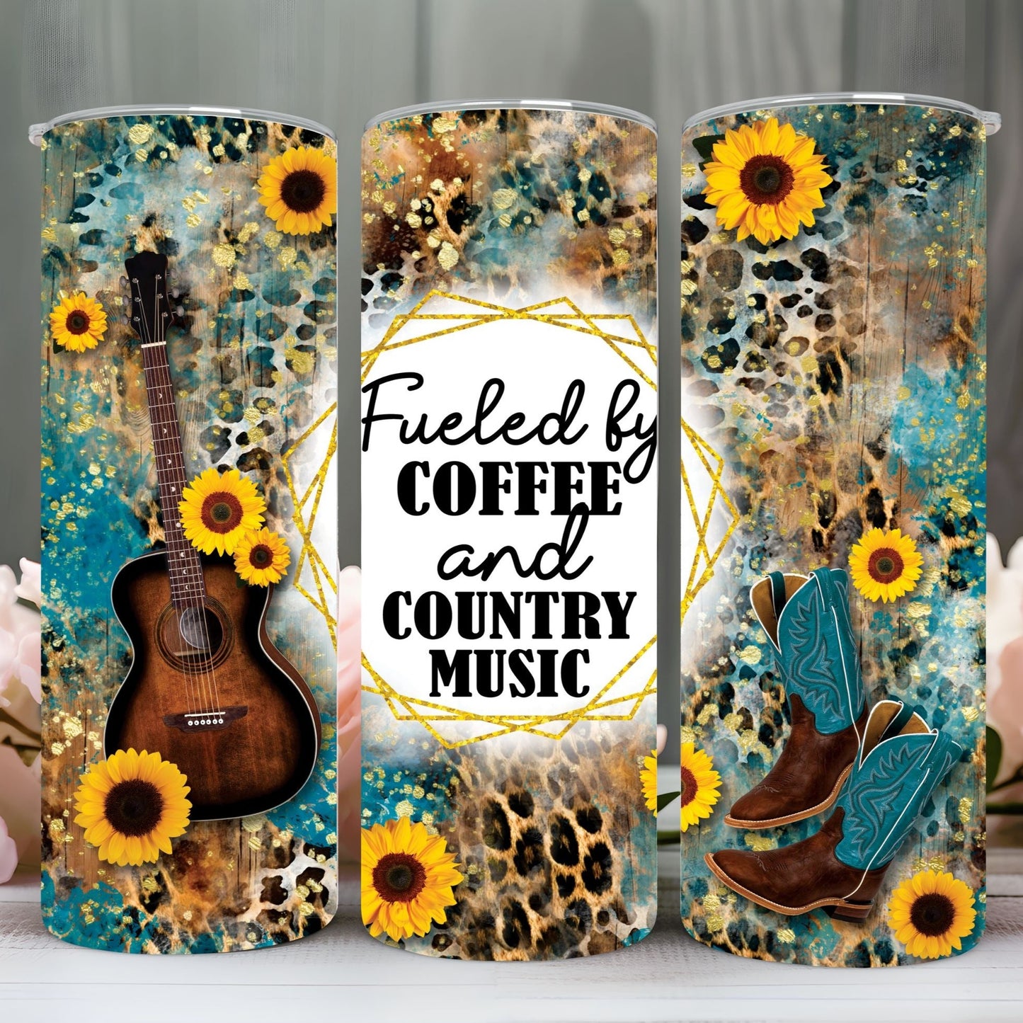 "FUELED BY COFFEE AND COUNTRY MUSIC" Skinny Tumbler 20 0z