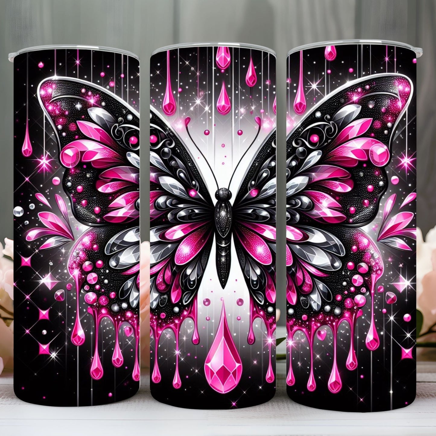 " DRIP BUTTERFLY" Skinny Tumbler 20 0z