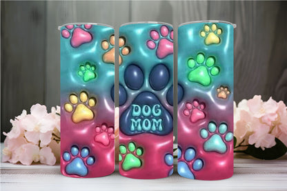 "3D DOG MOM BLUE/GREEN  AND PINK GRADIENT" SKINNY TUMBLER 20 OZ