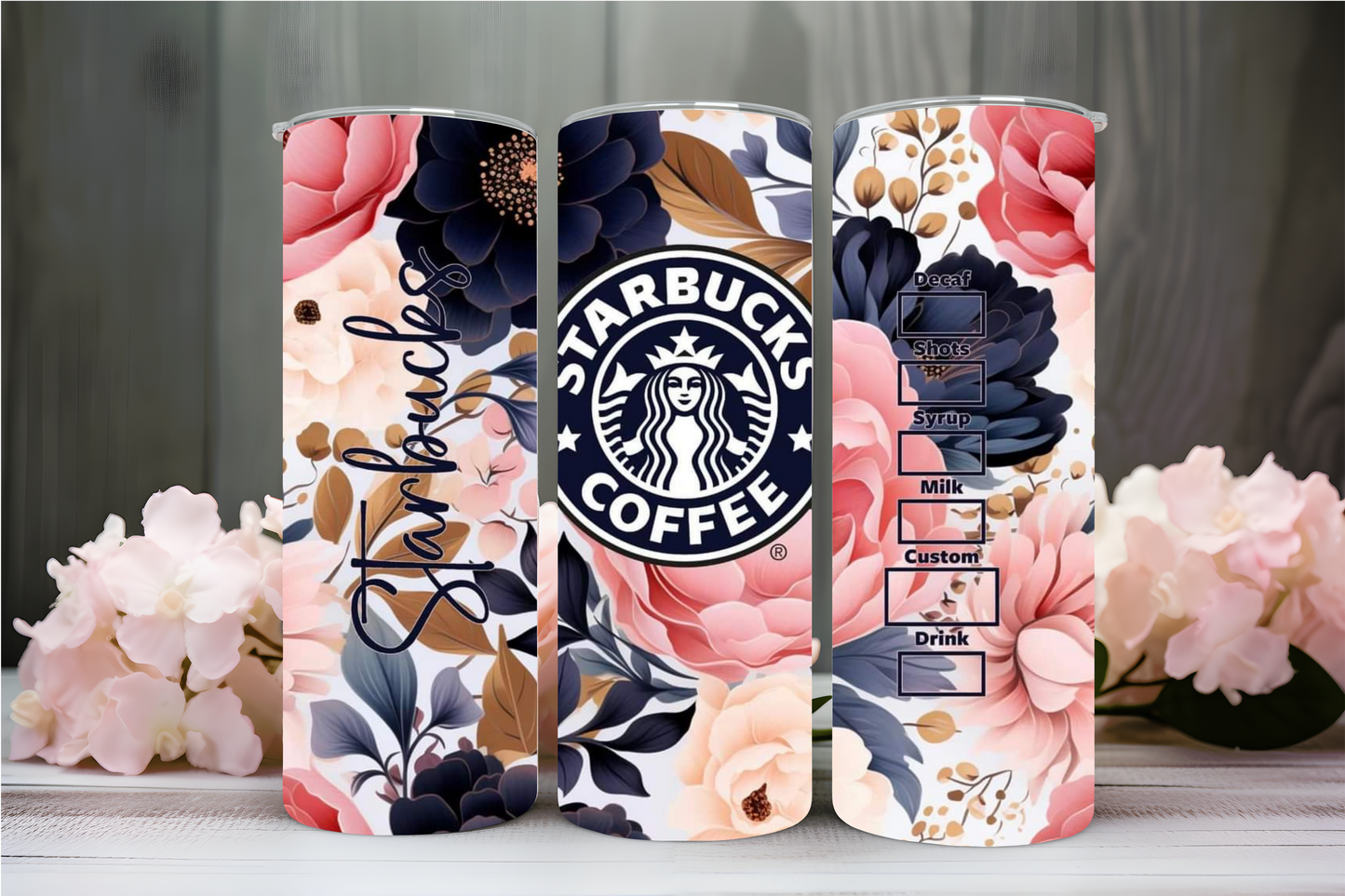 "STAR B'S BLUE AND PINK FLOWERS"20 OZ Skinny Tumbler