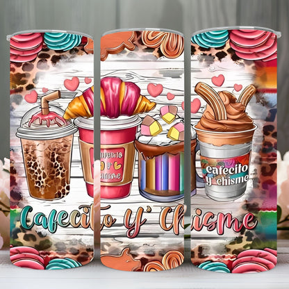 " CAFECITO Y CHISME CHURRO" Skinny Tumbler 20 0z