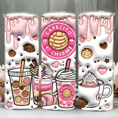 " 3D CAFECITO Y CHISME PINK DRIP" Skinny Tumbler 20 0z