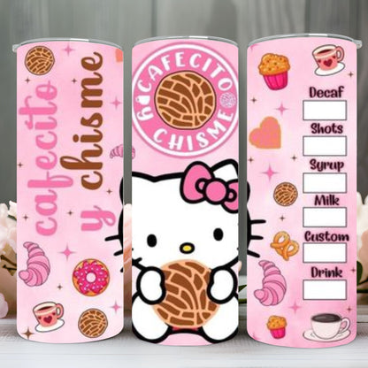 "KITTY CAFECITO Y CHISME" Skinny Tumbler 20 0z