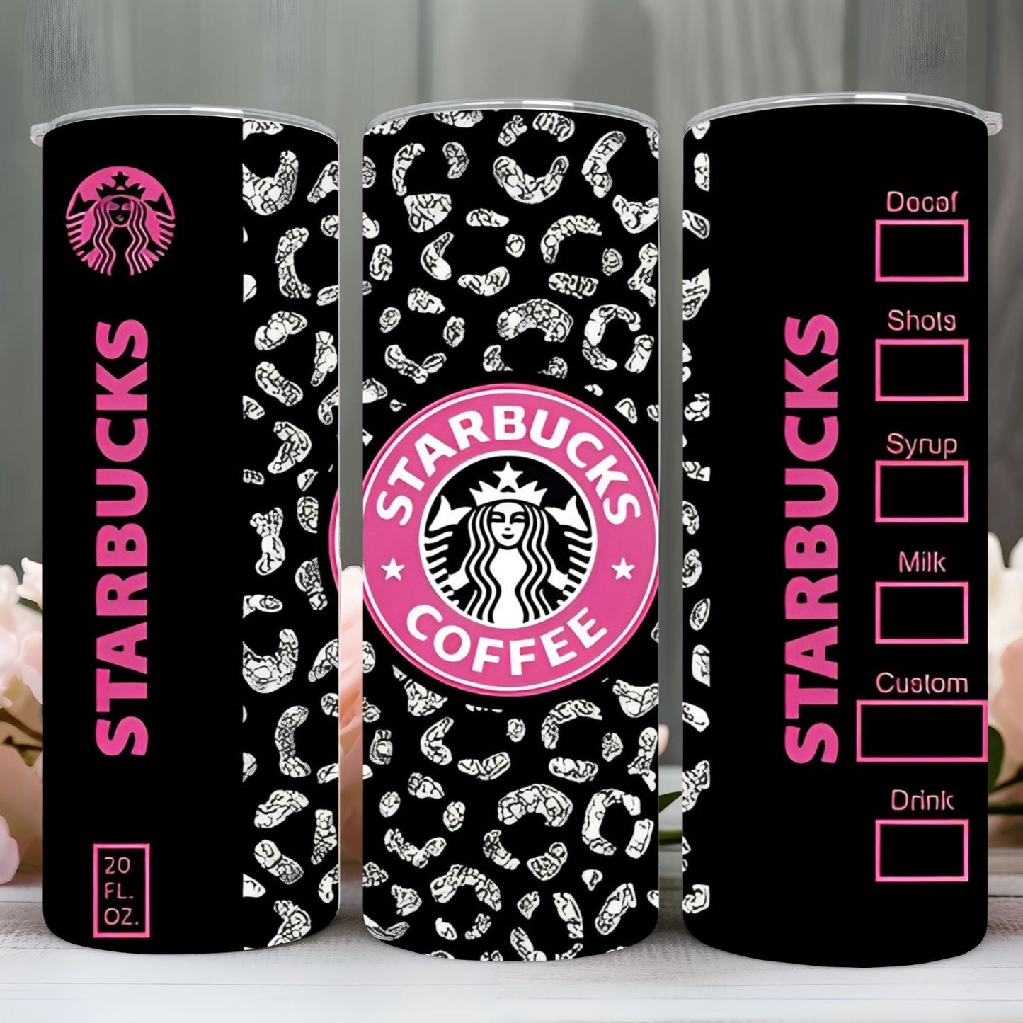 "STAR B'S  BLACK& PINK" Skinny Tumbler 20 0z