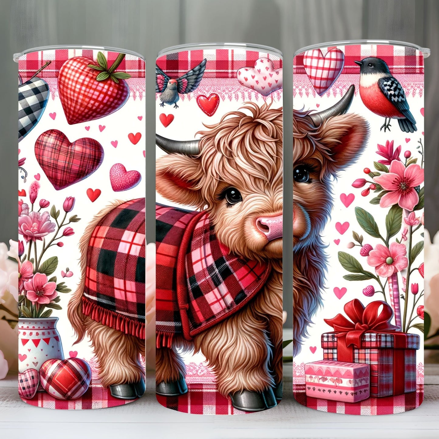 "HIGHLAND COW HEARTS" Skinny Tumbler 20 0z