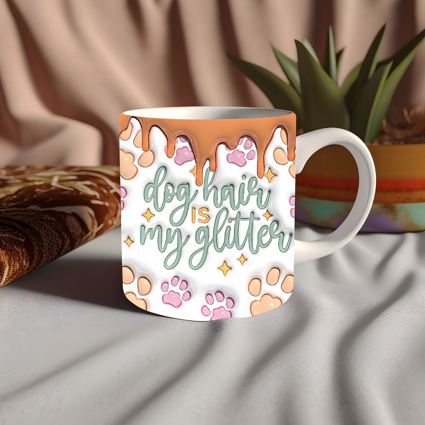 "3D DOG HAIR IS MY GLITTER" 11 OZ MUG