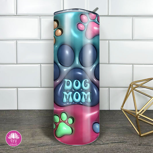 "3D DOG MOM BLUE/GREEN  AND PINK GRADIENT" SKINNY TUMBLER 20 OZ