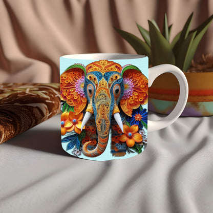 "ORANGE FLOWERS ELEPHANT" 11 OZ MUG