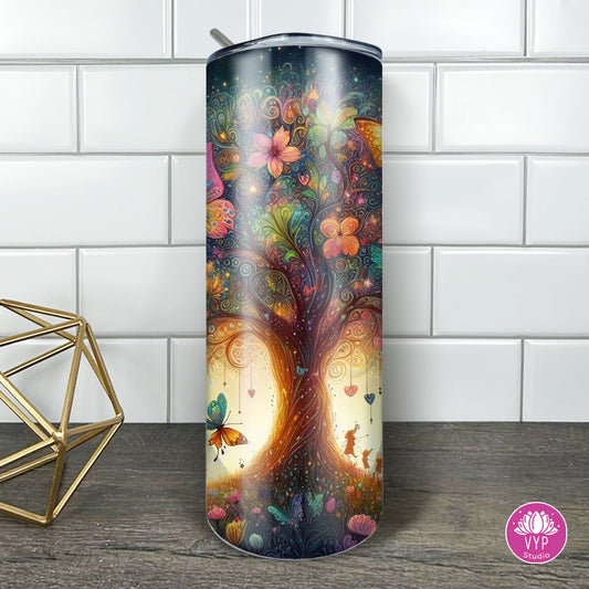 " WHIMSICAL FAIRY TREE " Skinny Tumbler 20 0z