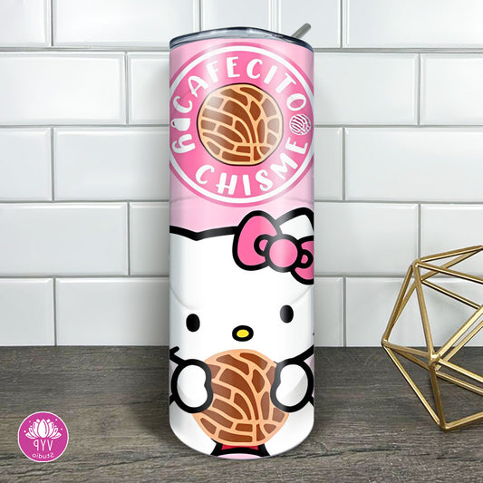 "KITTY CAFECITO Y CHISME" Skinny Tumbler 20 0z