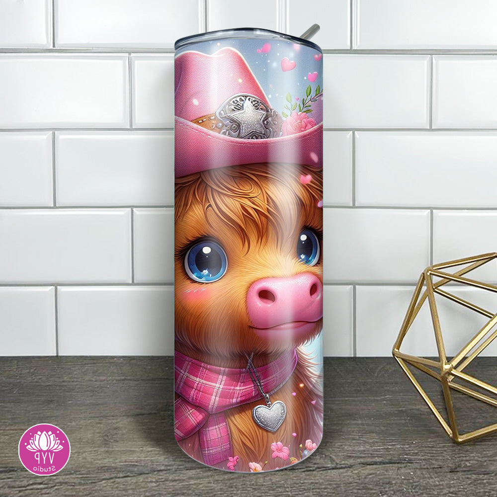 "BROWN HIGHLAND COW" Skinny Tumbler 20 0z