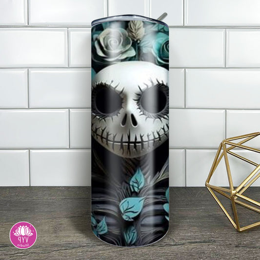 "JACK WITH TEAL ROSES" Skinny Tumbler 20 0z