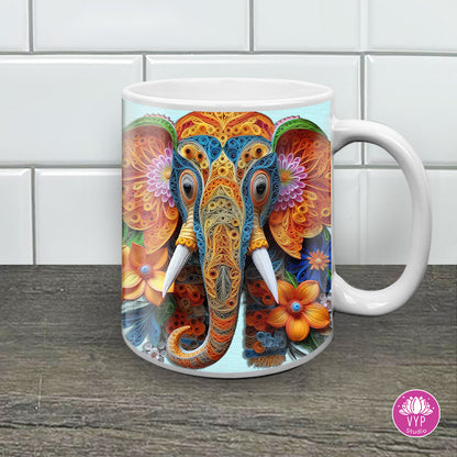 "ORANGE FLOWERS ELEPHANT" 11 OZ MUG