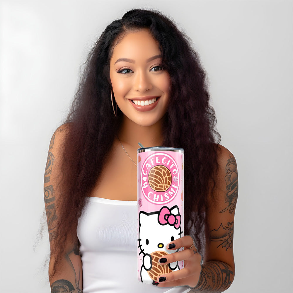 "KITTY CAFECITO Y CHISME" Skinny Tumbler 20 0z