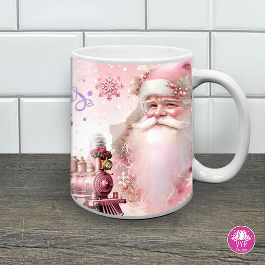 "MERRY CHRISTMAS PINK SANTA" 11 OZ MUG