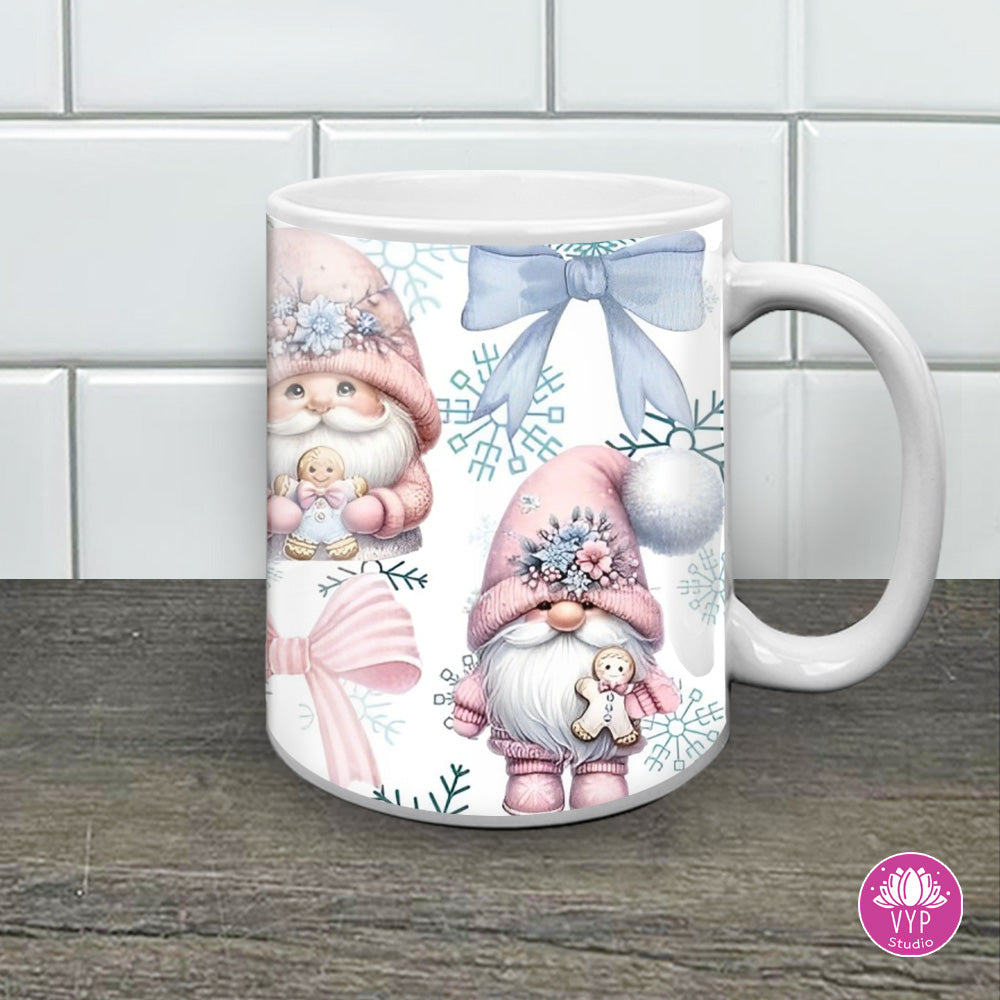 "PINK & BLUE GNOME COQUETTE CHRISTMAS " 11 OZ MUG