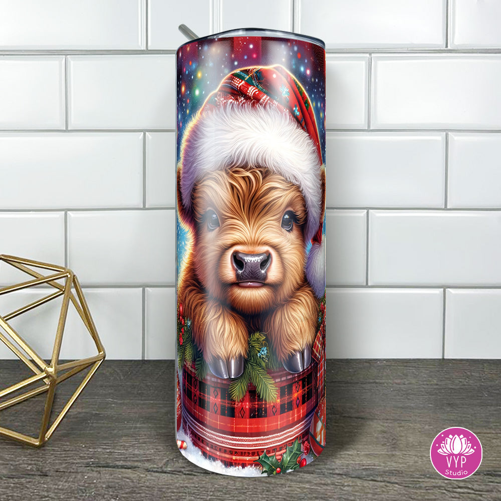 "BABY HIGHLAND CHRISTMAS COW "  Skinny Tumbler 20 0z