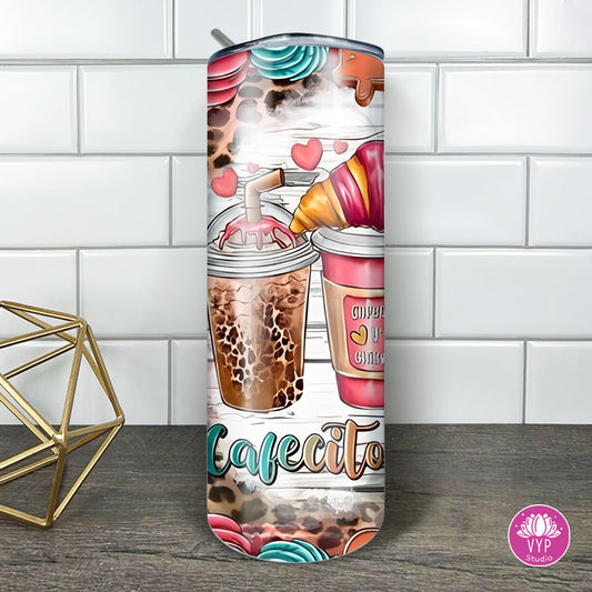 " CAFECITO Y CHISME CHURRO" Skinny Tumbler 20 0z