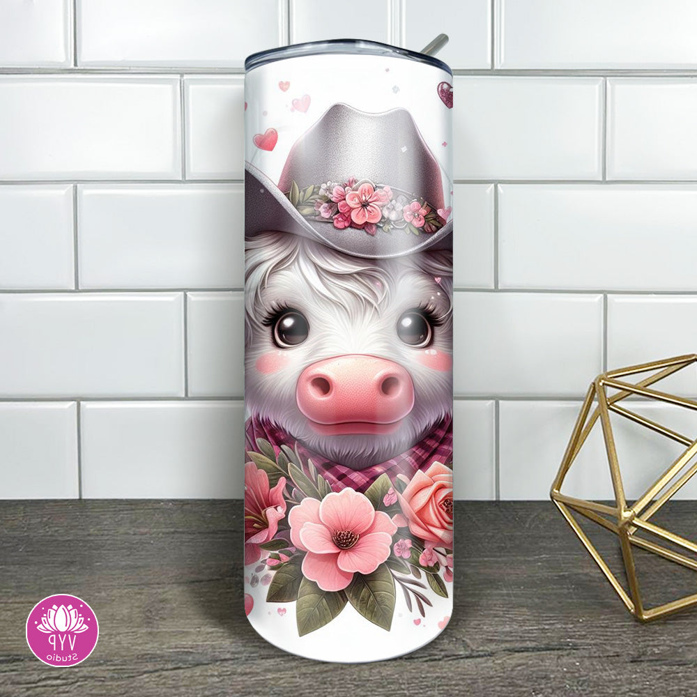 "WHITE HIGHLAND COW" Skinny Tumbler 20 0z