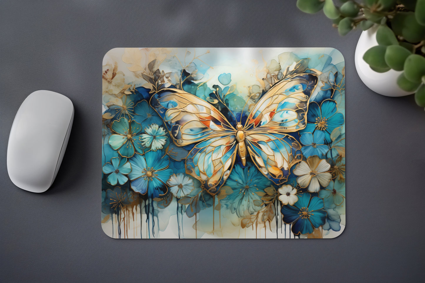 "BLUE AND GOLD BUTTERFLY" MOUSE PAD