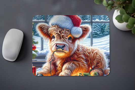 "BABY HIGHLAND COW CHRISTMAS " MOUSE PAD