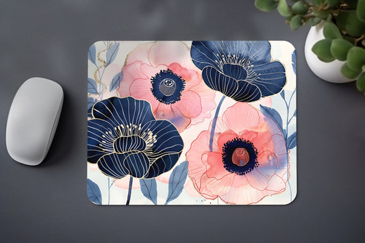 "POPPY BLUE & PINK FLOWER" MOUSE PAD