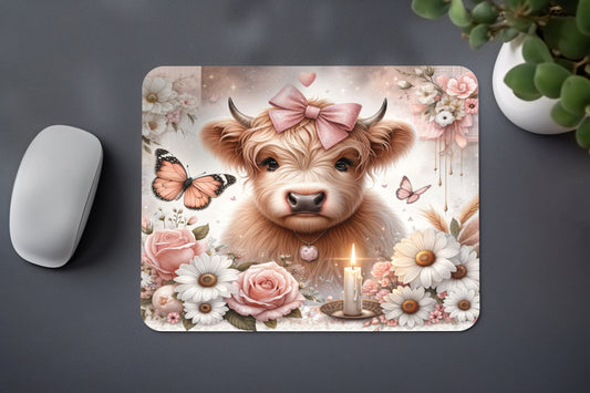 "BABY HIGHLAND PINK BOW" MOUSE PAD