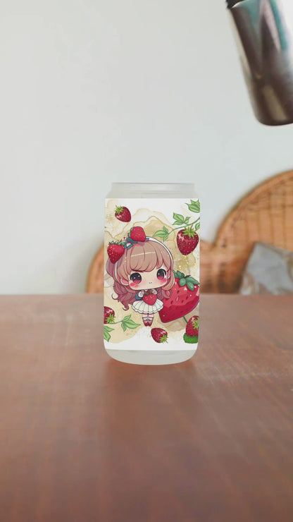 "STRAWBERRY ANIME " GLASS LIBBEY CAN 16OZ