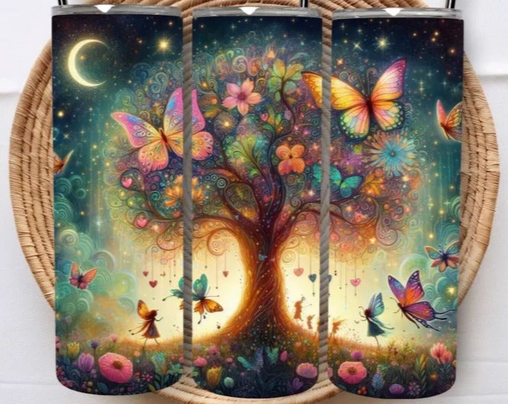 " WHIMSICAL FAIRY TREE " Skinny Tumbler 20 0z