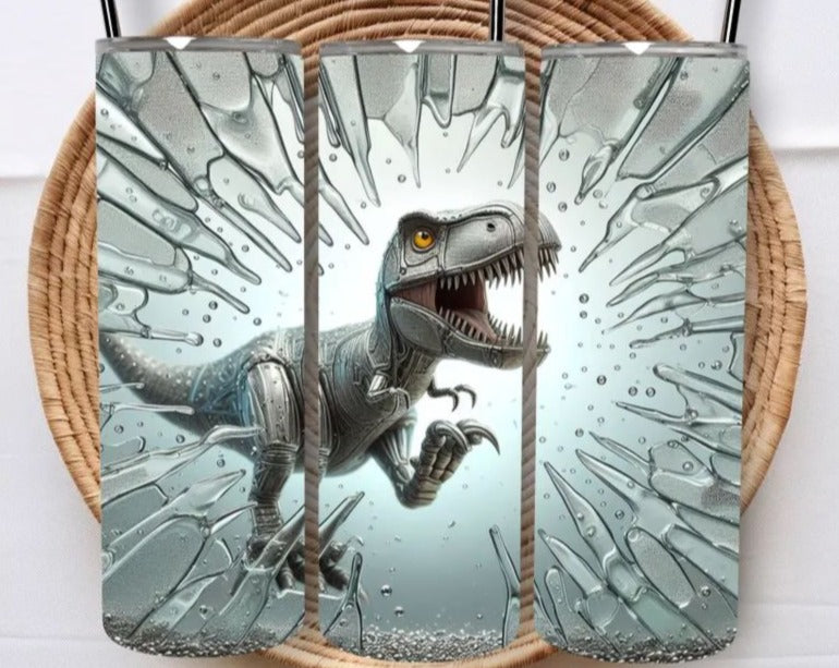 "T-REX BREAKING FREE" Skinny Tumbler 20 0z