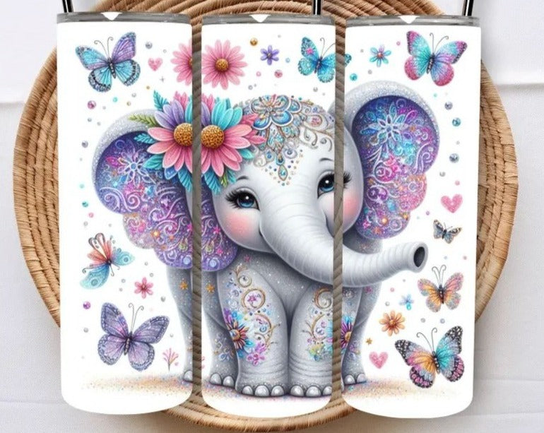 "WHIMSICAL ELEPHANT" Skinny Tumbler 20 0z