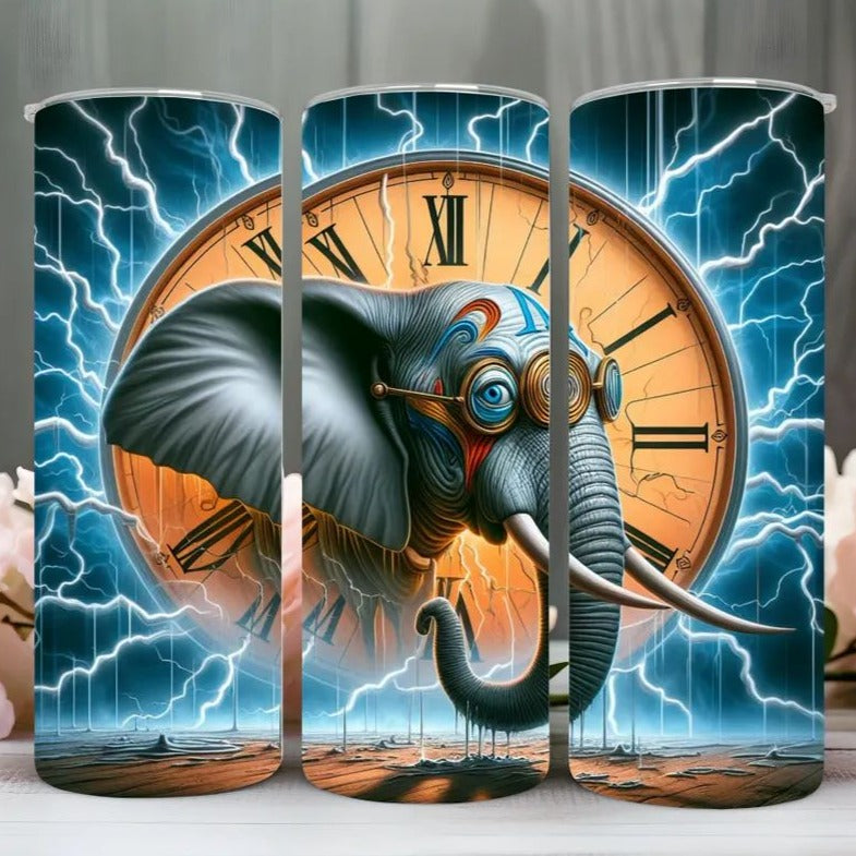 "CLOCK ELEPHANT" Skinny Tumbler 20 0z