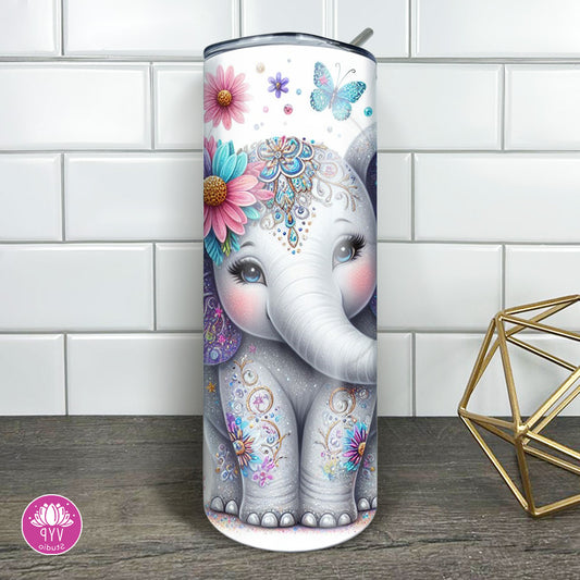 "WHIMSICAL ELEPHANT" Skinny Tumbler 20 0z